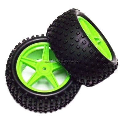 HSP 06026 Green Rear Buggy Wheels complete with Off-Road Tyres.