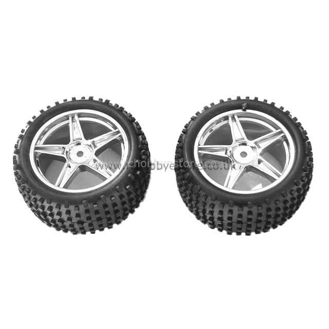 HSP 06026 White Rim Rear Buggy Wheels complete with High Grip Tyres