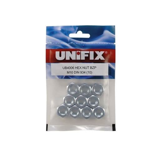 Class 8 Full Nuts DIN 934 BZP - M10 x 1.50 (Bag of 10) (UB4006)