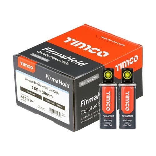 FirmaHold Collated Brad Nails & Fuel Cells - 16 Gauge - Angled - Galvanised 16g x 50/2BFC