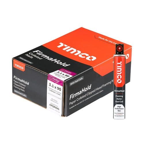 FirmaHold Collated Clipped Head Nails & Fuel Cells - Retail Pack - Plain Shank - FirmaGalv 3.1 x 90/