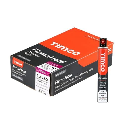 FirmaHold Collated Clipped Head Nails & Fuel Cells - Retail Pack - Ring Shank - FirmaGalv 2.8 x 50/1