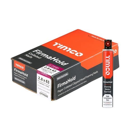 FirmaHold Collated Clipped Head Nails & Fuel Cells - Retail Pack - Ring Shank - FirmaGalv 2.8 x 63/1