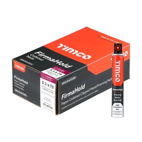 FirmaHold Collated Clipped Head Nails & Fuel Cells - Retail Pack - Ring Shank - FirmaGalv 3.1 x 75/1