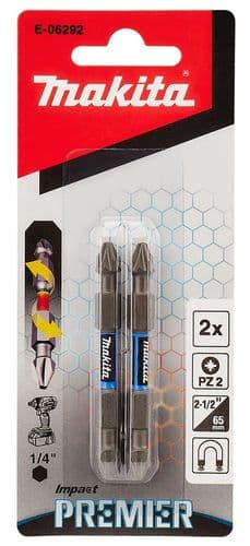 Makita Torsion Screw Bit Impact Premier, PZ2 - PZ2, 65mm, Double-end, 1/4", 2 pcs (E-06292)