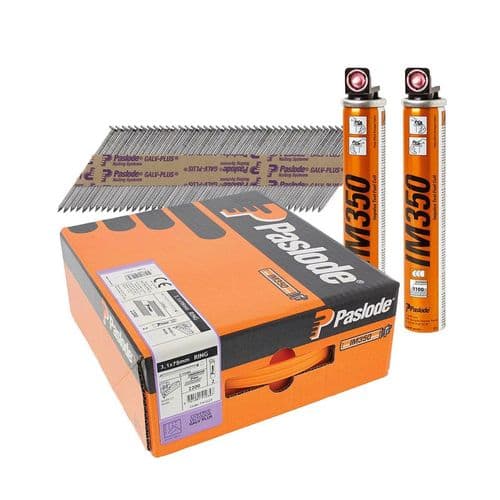 Paslode 3.1 x 75mm Galv-Plus® Ring Shank Nail IM350 (2000 Qty & 2 Fuel Cells)