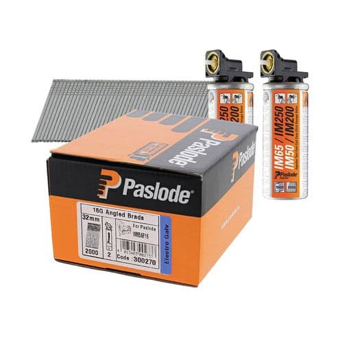 Paslode Electro Galvanised Angled Brads (2000 Qty & 2 Fuel Cells)