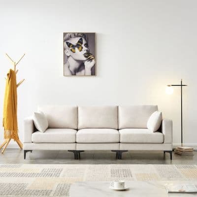 ANEK 3 Seater Beige Fabric Sofa