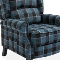 Blue Checked Fab Recliner Armchair, with wood feet