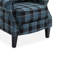Blue Checked Fab Recliner Armchair, with wood feet