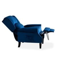 Blue Plush Velvet Recliner Armchair, with wood feet