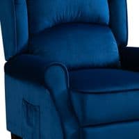 Blue Plush Velvet Recliner Armchair, with wood feet