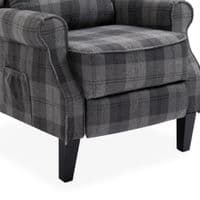 Grey Checked Fab Recliner Armchair, with wood feet