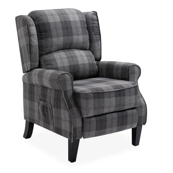 Grey Checked Fab Recliner Armchair, with wood feet