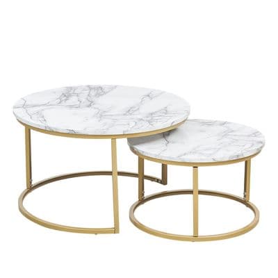 Mmilo White Art Deco Marble MDF Nesting coffee table
