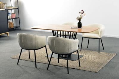 Paris Oak Veneer Rectangular Dining Table with 4 Duke White Boucle Chairs