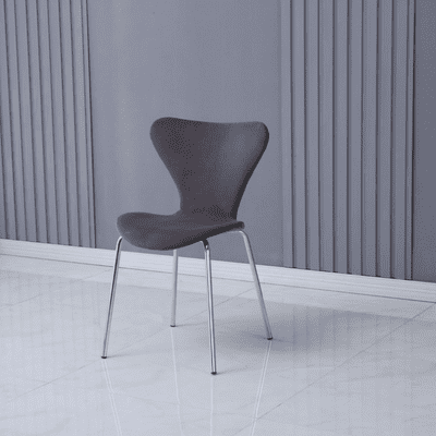 x2 Modern Velvet Grey Stackable Dining Chair with Sliver legs