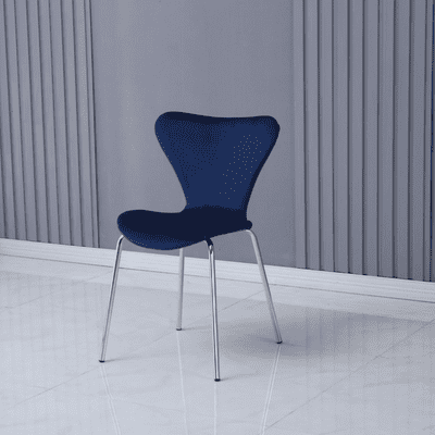 x2 Modern Velvet Navy Blue Stackable Dining Chair with Sliver legs