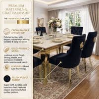 1.2 Sofia Cream Gold Marble Dining Table & 4 Black Velvet Chairs Set