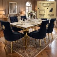 1.2 Sofia Cream Gold Marble Dining Table & 4 Black Velvet Chairs Set