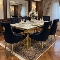 1.2 Sofia Cream Gold Marble Dining Table & 4 Black Velvet Chairs Set