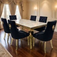1.2 Sofia Cream Gold Marble Dining Table & 4 Black Velvet Chairs Set