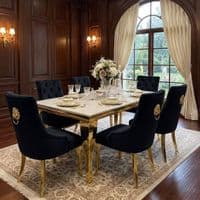 1.2 Sofia Cream Gold Marble Dining Table & 4 Black Velvet Chairs Set