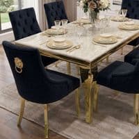 1.2 Sofia Cream Gold Marble Dining Table & 4 Black Velvet Chairs Set