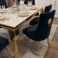 1.2 Sofia Cream Gold Marble Dining Table & 4 Black Velvet Chairs Set