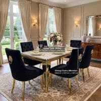 1.2 Sofia Cream Gold Marble Dining Table & 4 Black Velvet Chairs Set