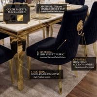 1.2 Sofia Cream Gold Marble Dining Table & 4 Black Velvet Chairs Set