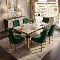 1.2 Sofia Cream Gold Marble Dining Table & 4 Green Velvet Lion Chairs
