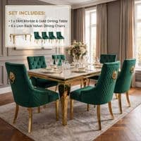 1.2 Sofia Cream Gold Marble Dining Table & 4 Green Velvet Lion Chairs