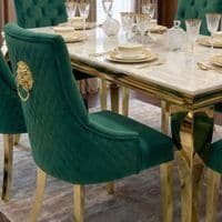 1.2 Sofia Cream Gold Marble Dining Table & 4 Green Velvet Lion Chairs