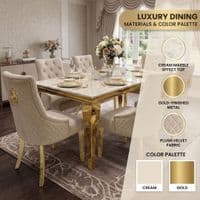 1.2m Sofia Cream Gold Marble Dining Table & 4 Beige Velvet Chairs Set