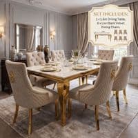 1.2m Sofia Cream Gold Marble Dining Table & 4 Beige Velvet Chairs Set
