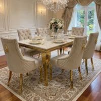 1.2m Sofia Cream Gold Marble Dining Table & 4 Beige Velvet Chairs Set
