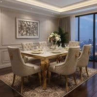 1.2m Sofia Cream Gold Marble Dining Table & 4 Beige Velvet Chairs Set