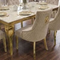 1.2m Sofia Cream Gold Marble Dining Table & 4 Beige Velvet Chairs Set
