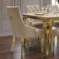 1.2m Sofia Cream Gold Marble Dining Table & 4 Beige Velvet Chairs Set