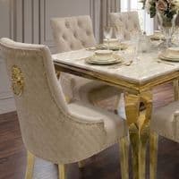 1.2m Sofia Cream Gold Marble Dining Table & 4 Beige Velvet Chairs Set