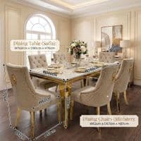 1.2m Sofia Cream Gold Marble Dining Table & 4 Beige Velvet Chairs Set