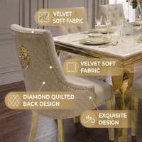 1.2m Sofia Cream Gold Marble Dining Table & 4 Beige Velvet Chairs Set