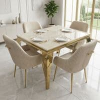 1.2m Sofia Cream Marble Dining Table & 4 Marco Cream Velvet Chairs