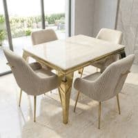 1.2m Sofia Cream Marble Dining Table & 4 Marco Cream Velvet Chairs