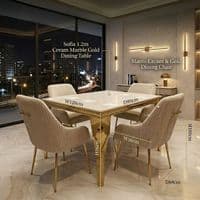 1.2m Sofia Cream Marble Dining Table & 4 Marco Cream Velvet Chairs