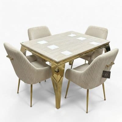 1.2m Sofia Cream Marble Dining Table & 4 Marco Cream Velvet Chairs