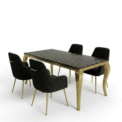 1.2m Sofie Black Marble Dining Table & 4 Marco Black Velvet Chairs