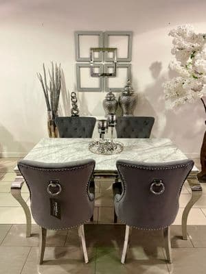 1.5m Marble Grey Dining Table + Aydin Grey Chairs