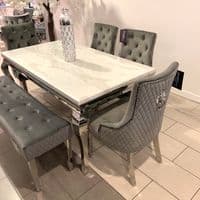 1.5m Marble White Dining Table  Minister Grey Chairs